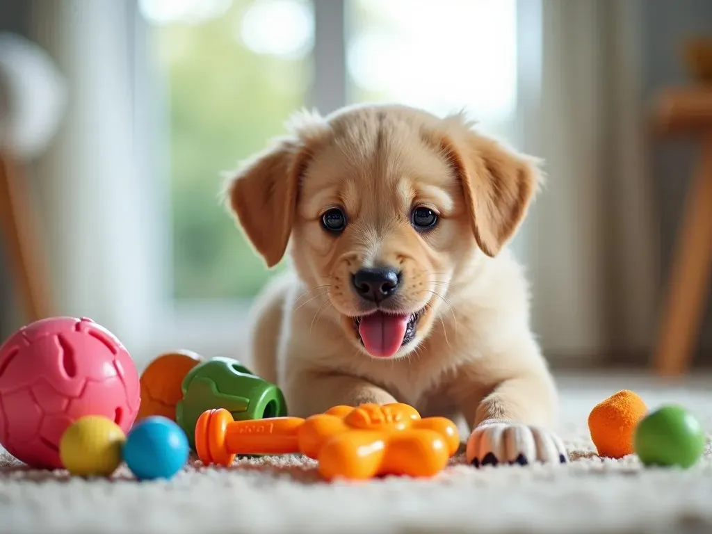 おもちゃで遊ぶ子犬