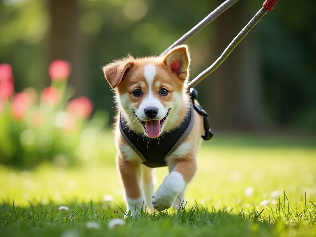 子犬とハーネス