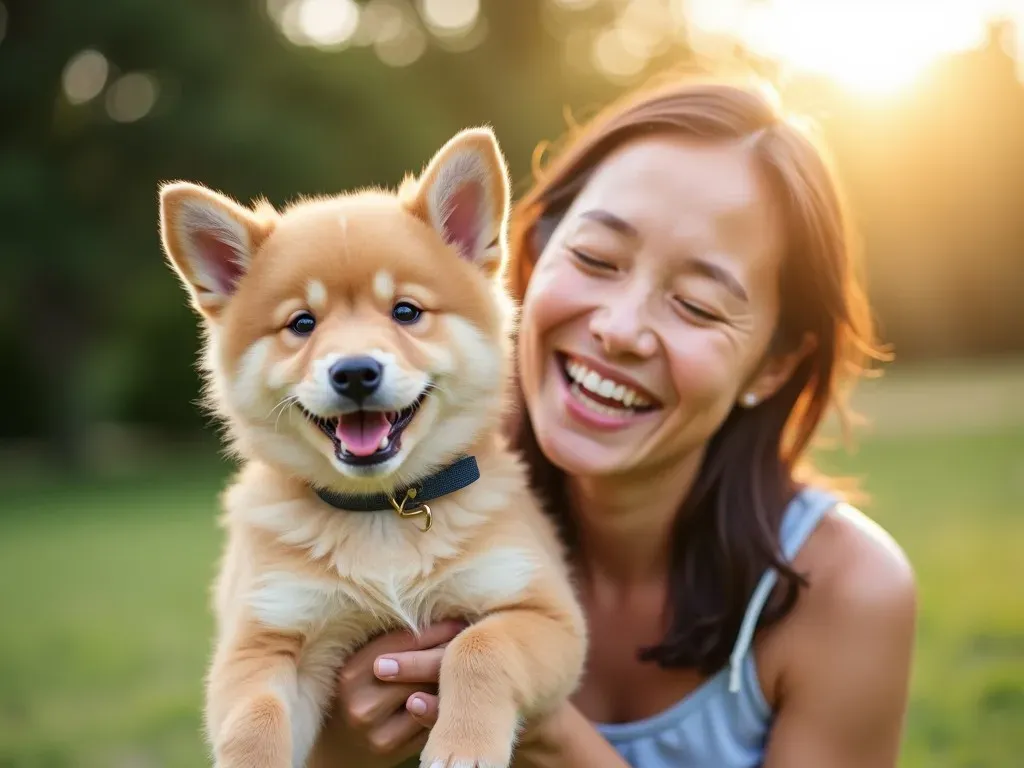 子犬と飼い主の幸せな瞬間