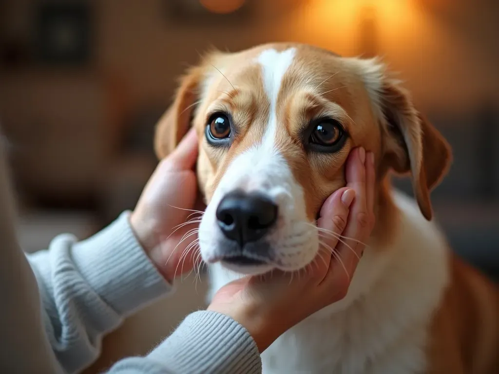 犬の目やにを拭いている様子