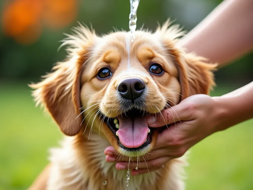 犬の顔を湿らせる