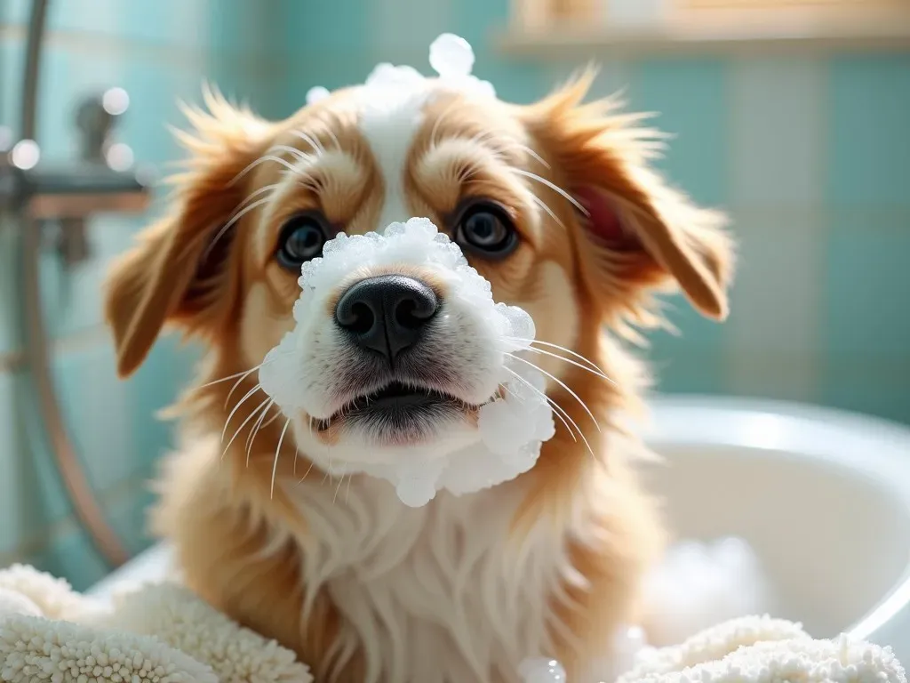 犬の顔洗浄に苦しむ