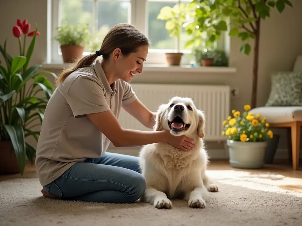 老犬と遊ぶ